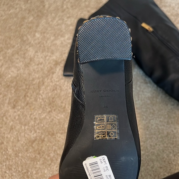 Kurt Geiger Mayfair black leather over the knee heel boots rhinestone gold shoe - Picture 11 of 12